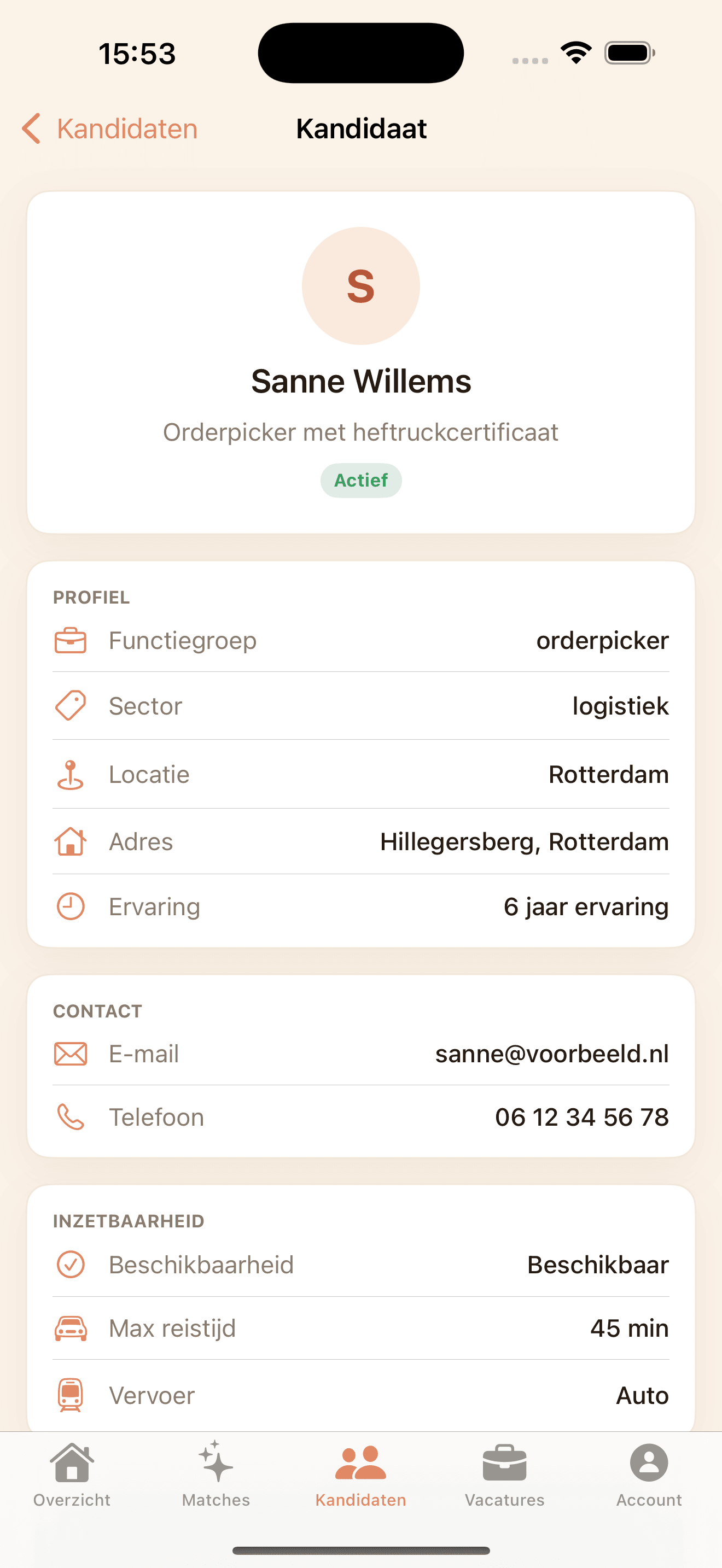 Anoniem kandidaatprofiel in de Baananas-app